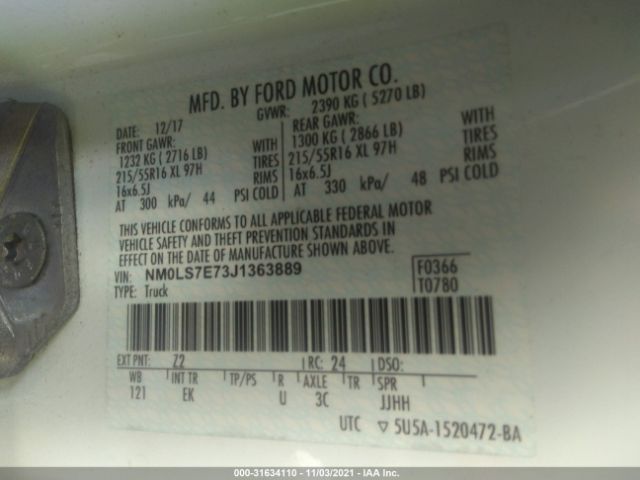 Photo 8 VIN: NM0LS7E73J1363889 - FORD TRANSIT CONNECT VAN 