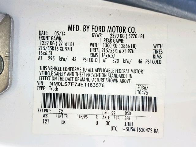 Photo 9 VIN: NM0LS7E74E1163576 - FORD TRANSIT CO 