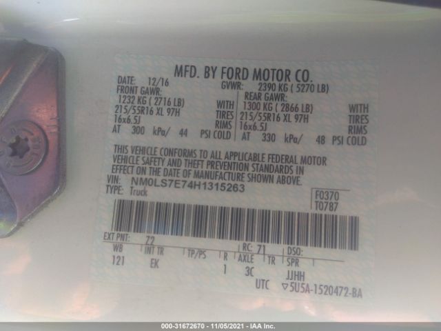 Photo 8 VIN: NM0LS7E74H1315263 - FORD TRANSIT CONNECT VAN 