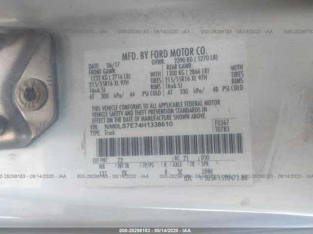 Photo 8 VIN: NM0LS7E74H1338610 - FORD TRANSIT CONNECT VAN 