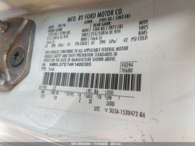 Photo 8 VIN: NM0LS7E74K1400305 - FORD TRANSIT CONNECT 