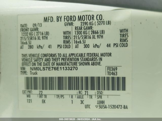 Photo 8 VIN: NM0LS7E76E1133270 - FORD TRANSIT CONNECT 