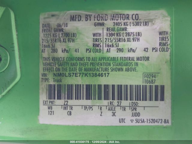 Photo 8 VIN: NM0LS7E77K1384617 - FORD TRANSIT CONNECT 