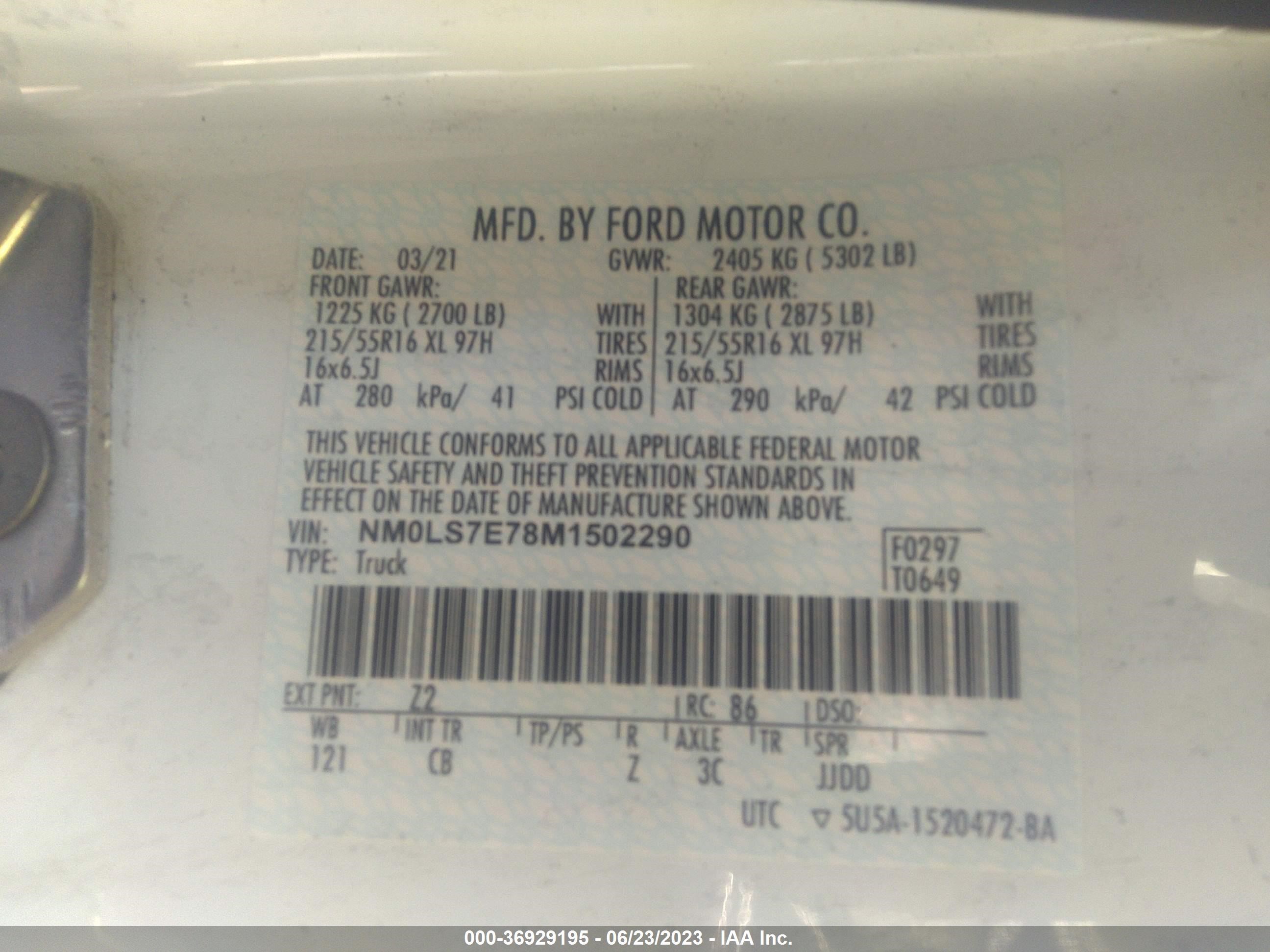 Photo 8 VIN: NM0LS7E78M1502290 - FORD TRANSIT 