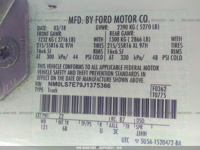 Photo 8 VIN: NM0LS7E79J1375366 - FORD TRANSIT CONNECT VAN 