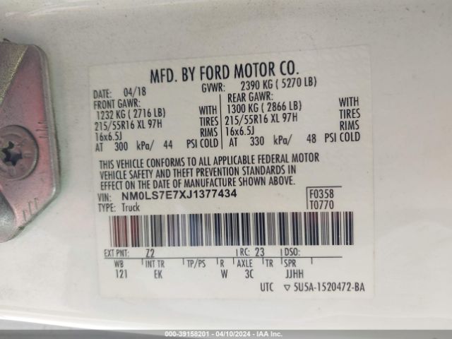 Photo 8 VIN: NM0LS7E7XJ1377434 - FORD TRANSIT CONNECT 