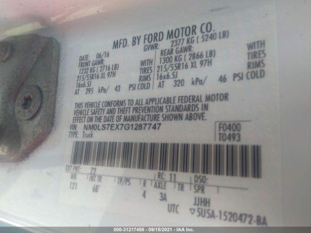 Photo 8 VIN: NM0LS7EX7G1287747 - FORD TRANSIT CONNECT 