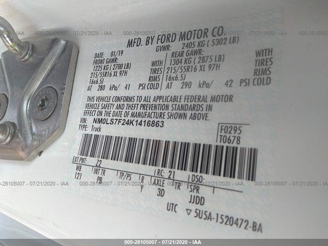 Photo 8 VIN: NM0LS7F24K1416863 - FORD TRANSIT CONNECT VAN 