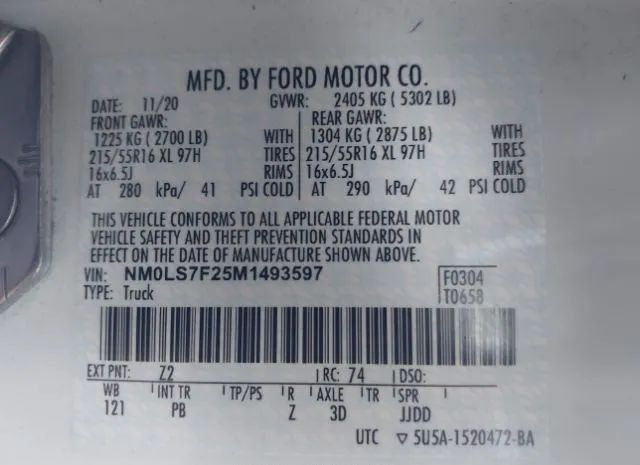 Photo 8 VIN: NM0LS7F25M1493597 - FORD TRANSIT CONNECT VAN 