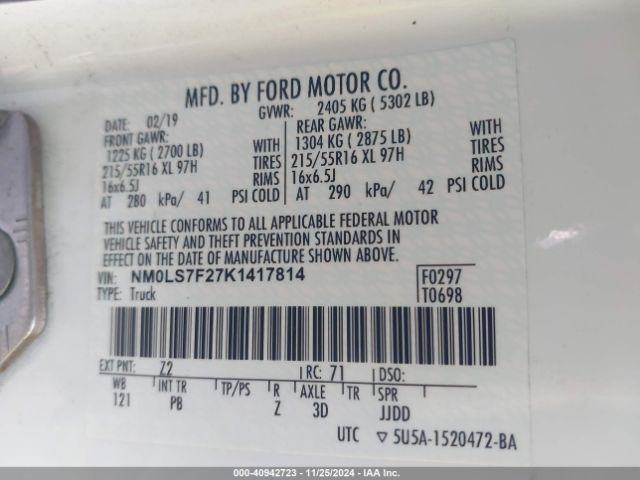 Photo 8 VIN: NM0LS7F27K1417814 - FORD TRANSIT CONNECT 