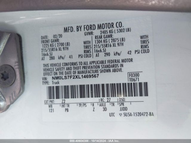 Photo 8 VIN: NM0LS7F2XL1469567 - FORD TRANSIT CONNECT 