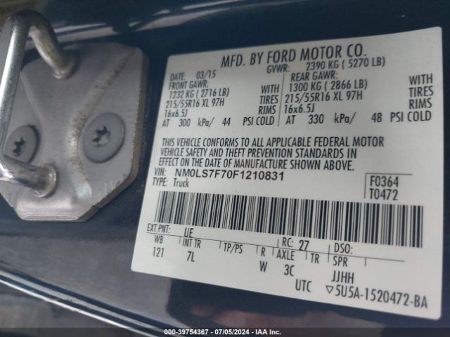 Photo 8 VIN: NM0LS7F70F1210831 - FORD TRANSIT CONNECT 