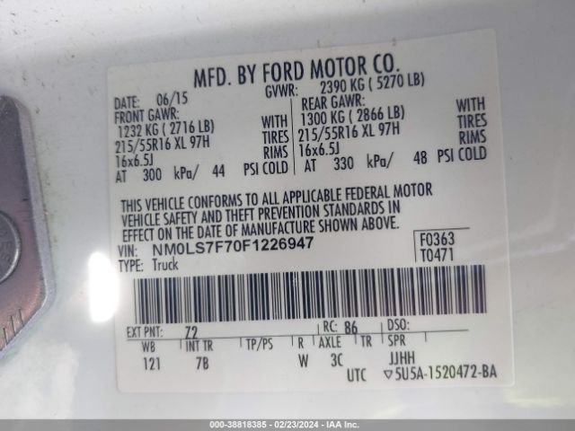 Photo 8 VIN: NM0LS7F70F1226947 - FORD TRANSIT CONNECT 