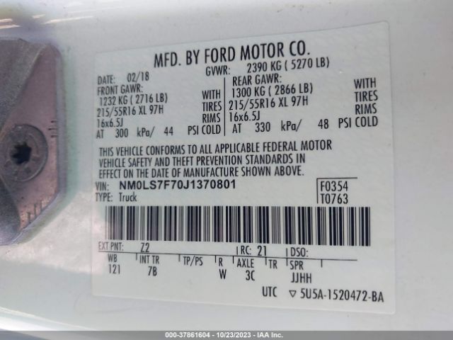 Photo 8 VIN: NM0LS7F70J1370801 - FORD TRANSIT CONNECT 