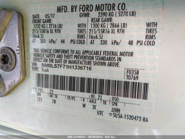 Photo 8 VIN: NM0LS7F71H1336716 - FORD TRANSIT CONNECT VAN 