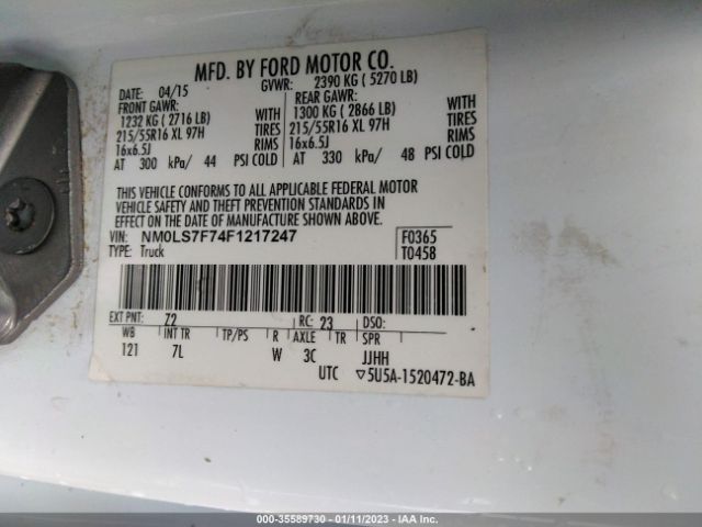 Photo 8 VIN: NM0LS7F74F1217247 - FORD TRANSIT CONNECT 