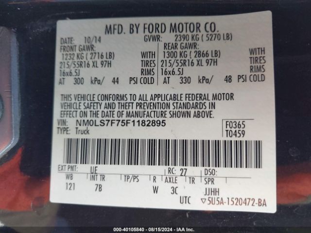 Photo 8 VIN: NM0LS7F75F1182895 - FORD TRANSIT CONNECT 