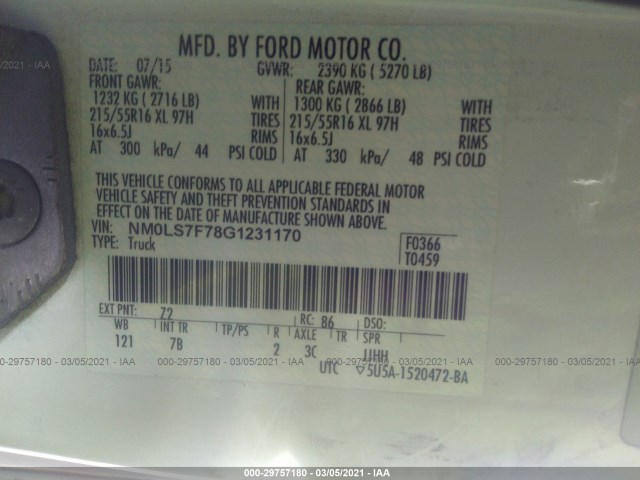 Photo 8 VIN: NM0LS7F78G1231170 - FORD TRANSIT CONNECT 