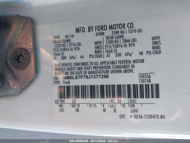 Photo 8 VIN: NM0LS7F78J1377298 - FORD TRANSIT CONNECT 