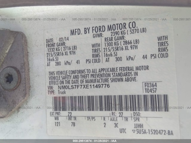 Photo 8 VIN: NM0LS7F7XE1149776 - FORD TRANSIT CONNECT 