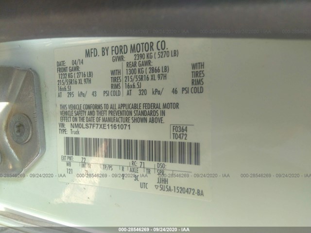 Photo 8 VIN: NM0LS7F7XE1161071 - FORD TRANSIT CONNECT 