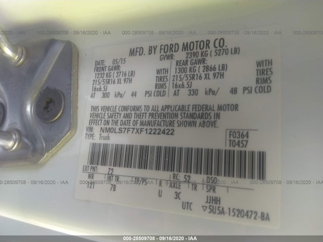 Photo 8 VIN: NM0LS7F7XF1222422 - FORD TRANSIT CONNECT 