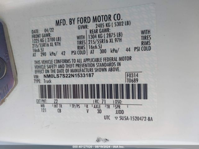 Photo 8 VIN: NM0LS7S22N1533187 - FORD TRANSIT CONNECT 