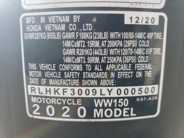 Photo 9 VIN: RLHKF3009LY000500 - HONDA WW150 