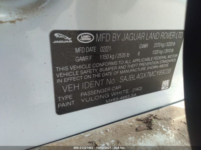 Photo 8 VIN: SAJBL4GX7MCY89038 - JAGUAR XF 