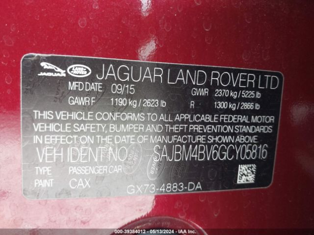 Photo 8 VIN: SAJBM4BV6GCY05816 - JAGUAR XF 