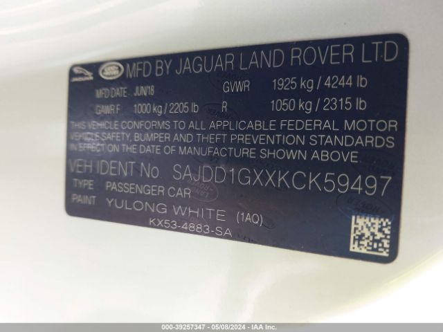 Photo 8 VIN: SAJDD1GXXKCK59497 - JAGUAR F-TYPE 