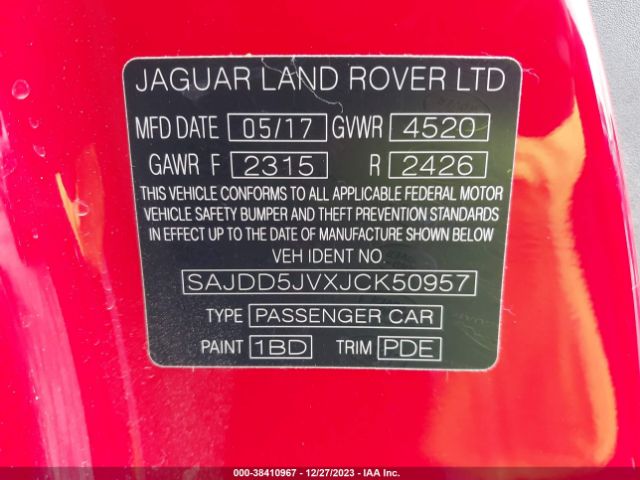 Photo 8 VIN: SAJDD5JVXJCK50957 - JAGUAR F-TYPE 