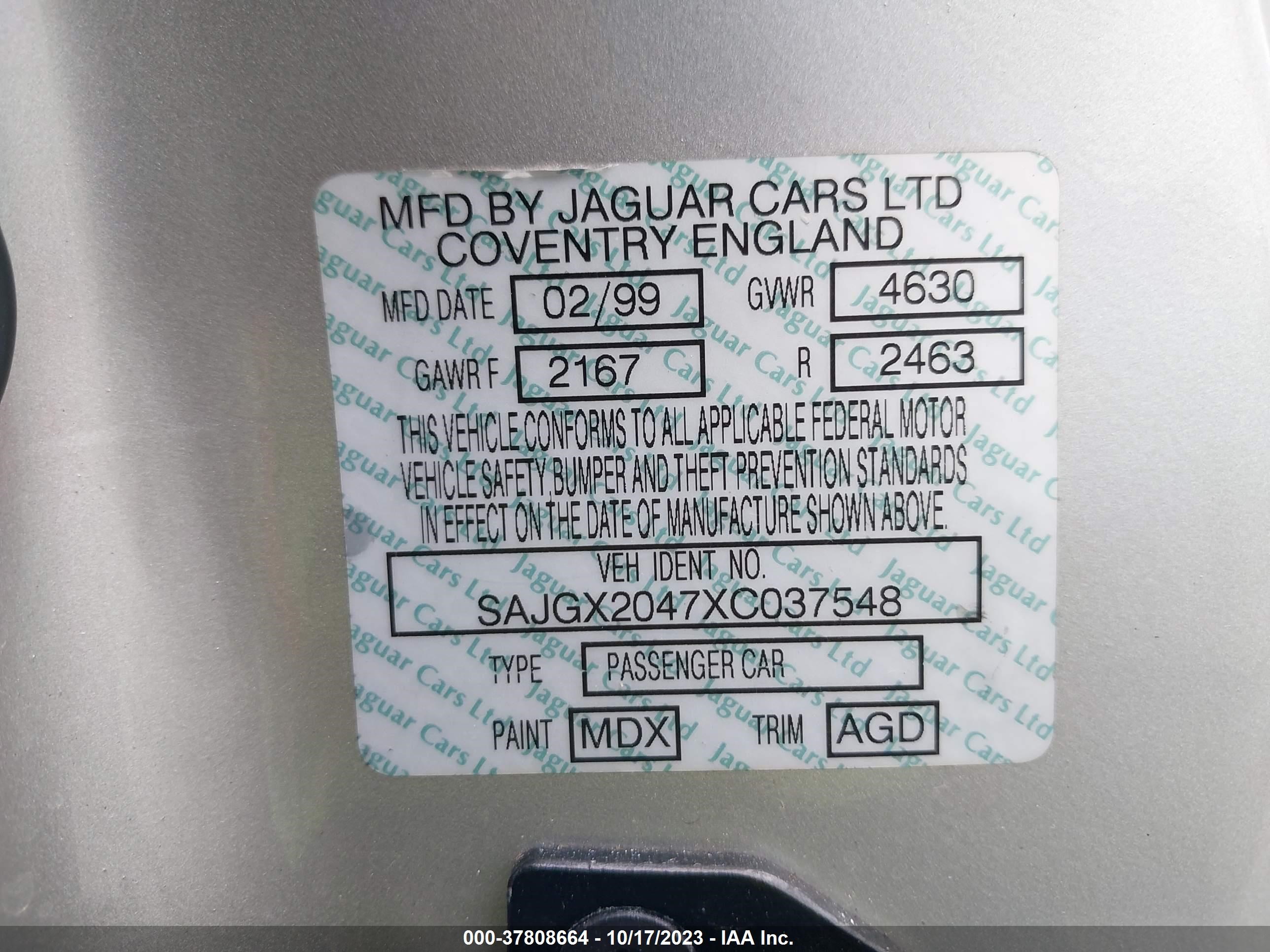 Photo 8 VIN: SAJGX2047XC037548 - JAGUAR XK 