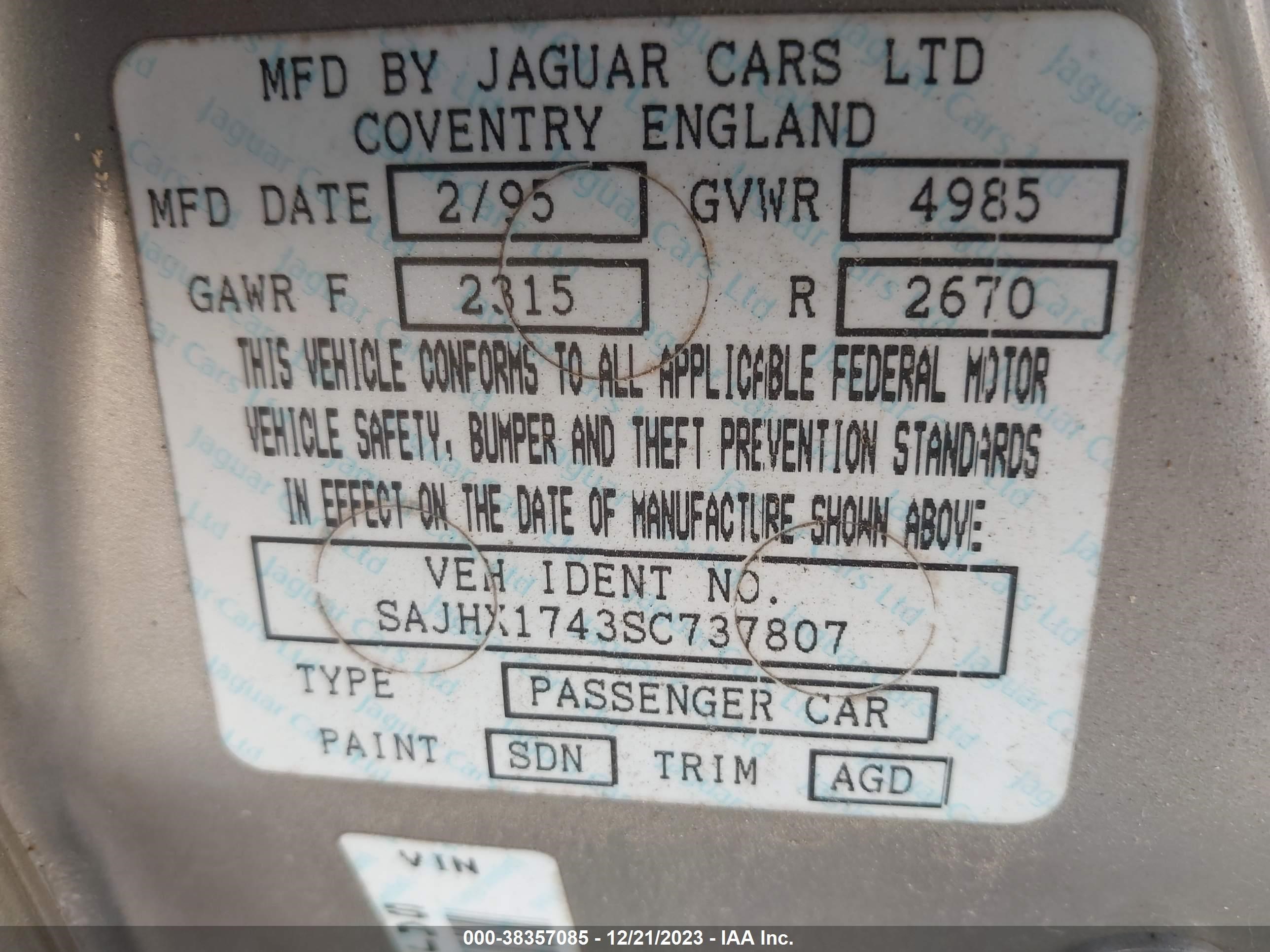 Photo 8 VIN: SAJHX1743SC737807 - JAGUAR XJ 