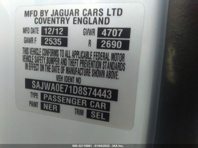 Photo 8 VIN: SAJWA0E71D8S74443 - JAGUAR XF 