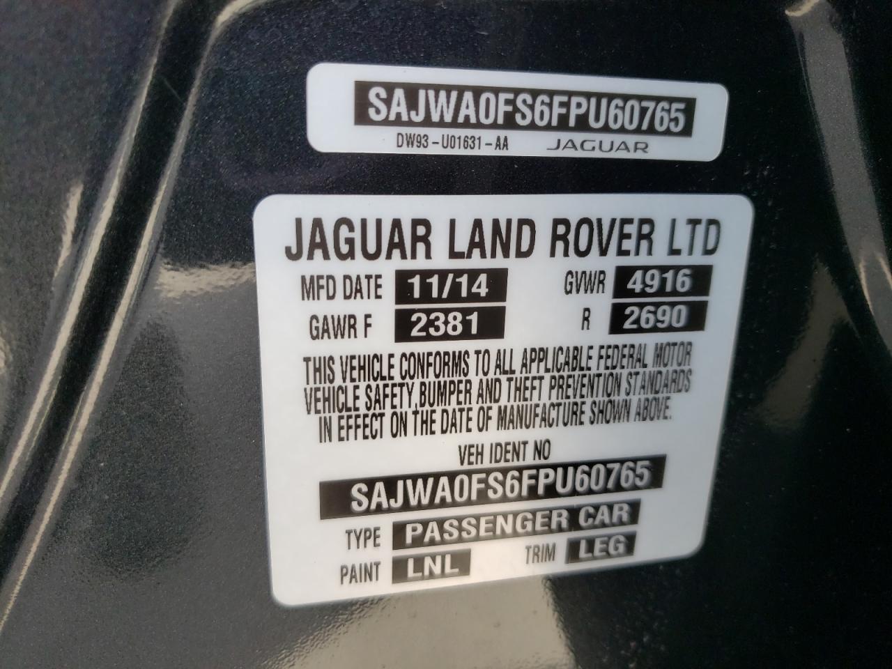 Photo 11 VIN: SAJWA0FS6FPU60765 - JAGUAR XF 