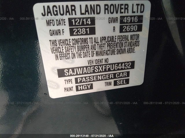 Photo 8 VIN: SAJWA0FSXFPU64432 - JAGUAR XF 