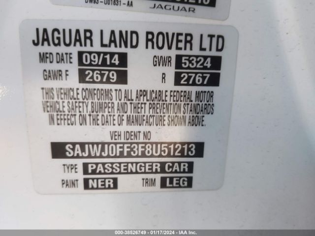 Photo 8 VIN: SAJWJ0FF3F8U51213 - JAGUAR XF 