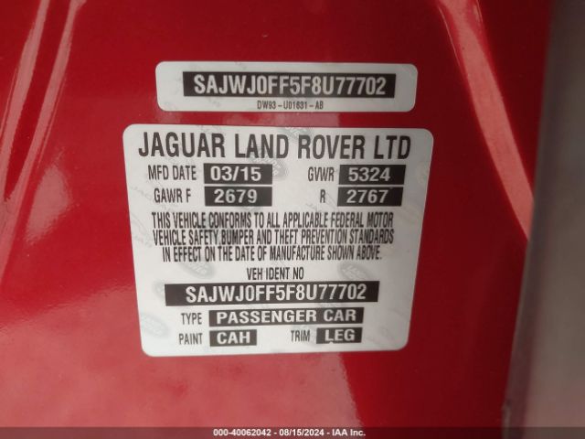 Photo 8 VIN: SAJWJ0FF5F8U77702 - JAGUAR XF 