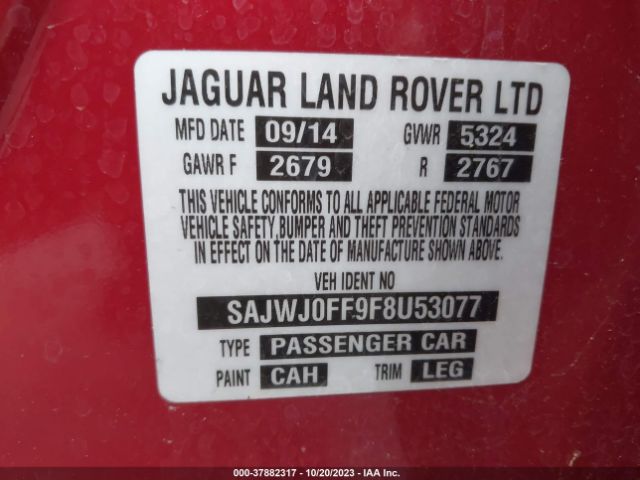 Photo 8 VIN: SAJWJ0FF9F8U53077 - JAGUAR XF 