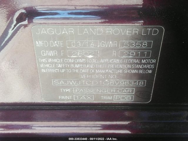 Photo 8 VIN: SAJWJ1CD1G8V98348 - JAGUAR XJ 