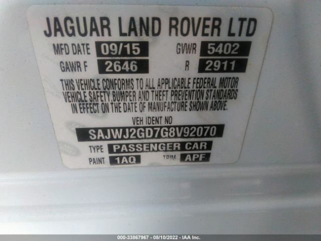 Photo 8 VIN: SAJWJ2GD7G8V92070 - JAGUAR XJ 