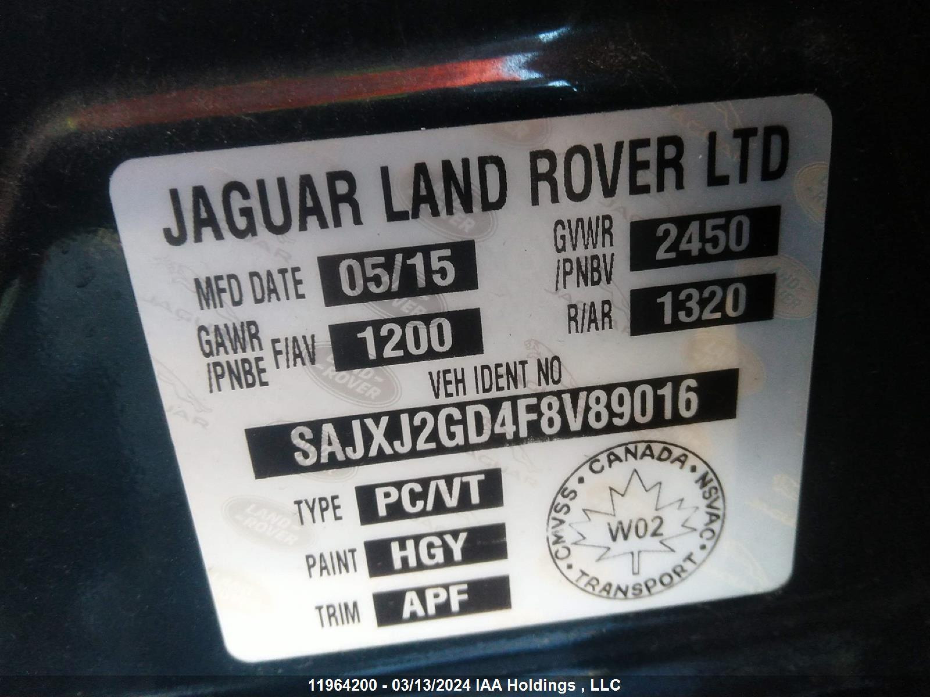 Photo 8 VIN: SAJXJ2GD4F8V89016 - JAGUAR XJ 