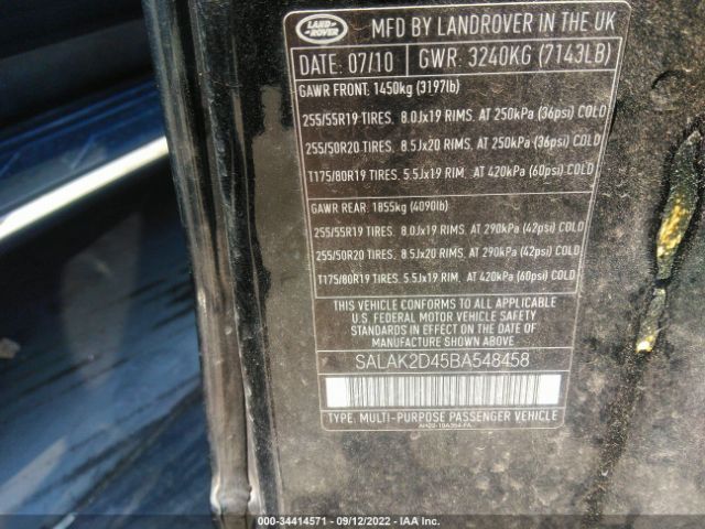 Photo 8 VIN: SALAK2D45BA548458 - LAND ROVER LR4 