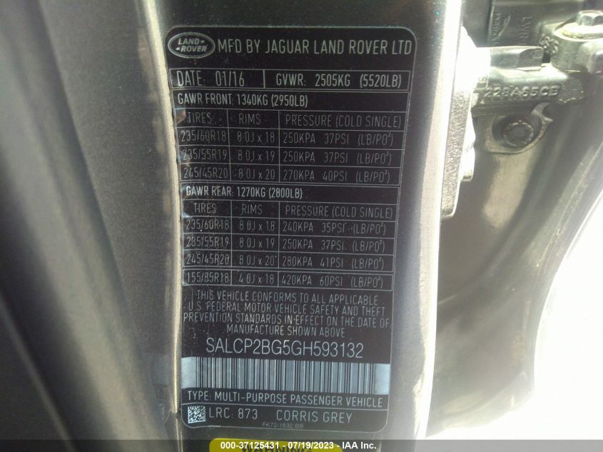 Photo 8 VIN: SALCP2BG5GH593132 - LAND ROVER DISCOVERY SPORT 