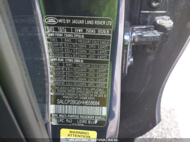 Photo 8 VIN: SALCP2BG6HH658684 - LAND ROVER DISCOVERY SPORT 