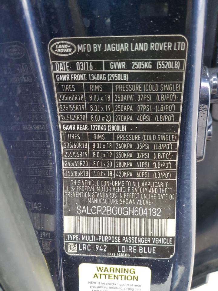 Photo 11 VIN: SALCR2BG0GH604192 - LAND ROVER DISCOVERY 