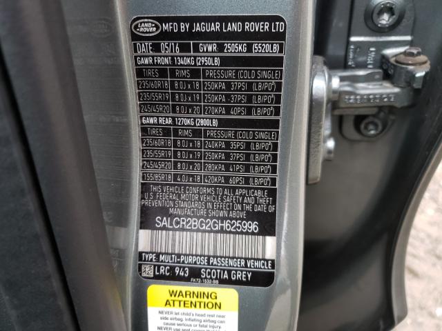 Photo 9 VIN: SALCR2BG2GH625996 - LAND ROVER DISCOVERY SPORT 