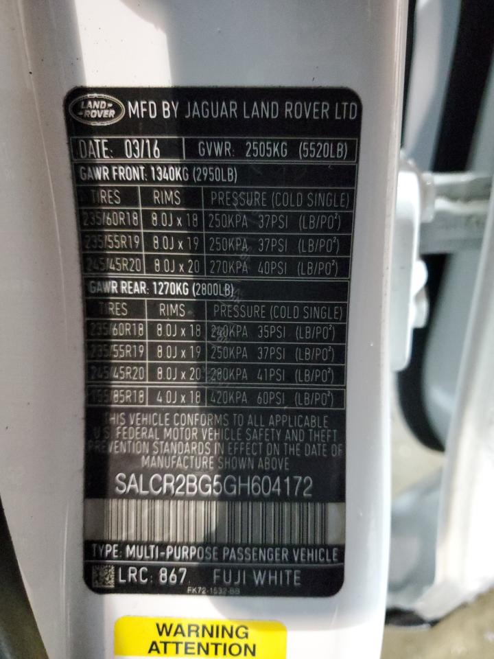 Photo 12 VIN: SALCR2BG5GH604172 - LAND ROVER DISCOVERY SPORT 