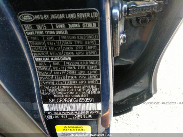 Photo 8 VIN: SALCR2BG6GH550591 - LAND ROVER DISCOVERY 